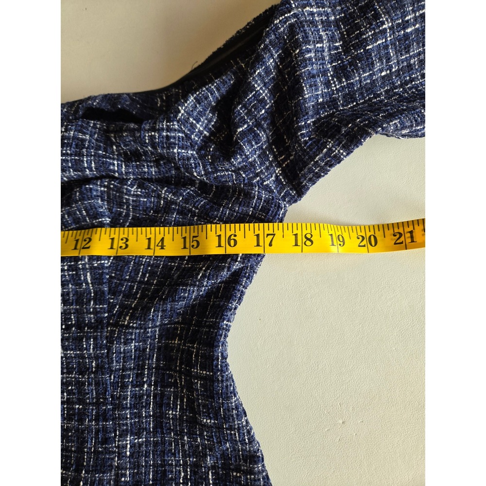 Zara Navy Tweed Off Shoulder Top L Flare Sleeve Office Siren Mod Retro Tailored - Picture 6 of 11